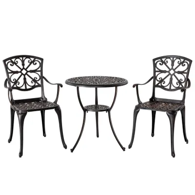 Produktbild von Avestar 3-teiliges Bistro Set aus Aluminiumguss, Gartenmöbel Set, Balkonmöbel, runder Bistrotisch mit 2 Gartenstühlen, Schwarz