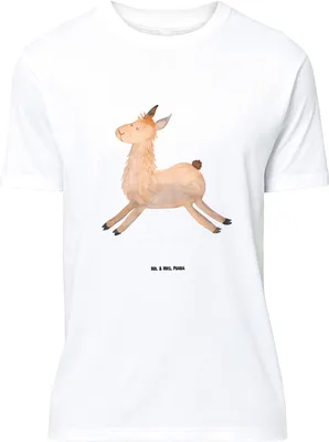 Produktbild von Mr. & Mrs. Panda Größe XL T-Shirt Lama Springen - Weiß - Geschenk, Prüfung, Abitur, Shirt, Guten Morgen, Start, Glück, mit Spruch, Freundin, Tshirt