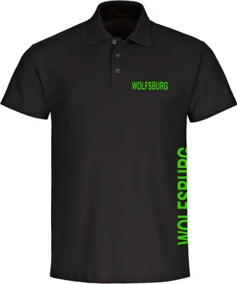 Produktbild von multifanshop Poloshirt - Wolfsburg - Brust & Seite, schwarz, Größe XL