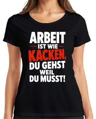 Productafbeelding van Werk is als poepen: je doet het omdat je het moet. Statement T-shirt voor dames, zwart, maat S