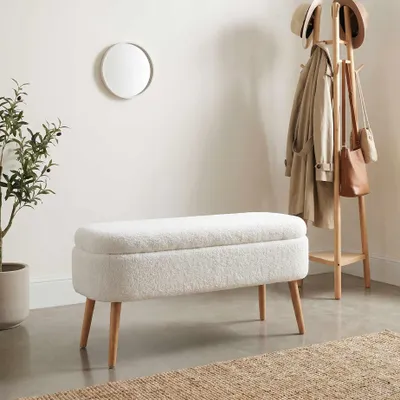 Productafbeelding van Hanah Home, hoogwaardige poef, 100% linnen, wit, 90 x 46 x 35 cm