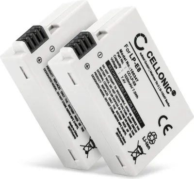 Produktbild von CELLONIC 2x Akku für Kamera Kompatibel mit Canon EOS 600D, EOS 550D, EOS 700D, LP-E8 - (1020mAh, 7.4V)