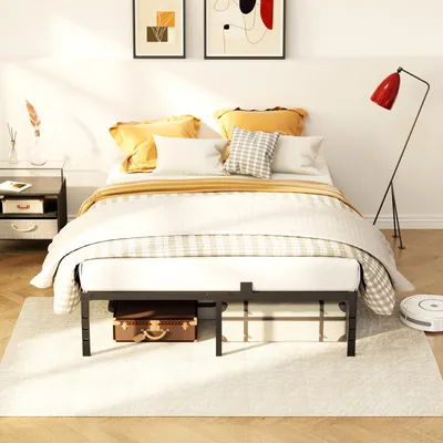 Produktbild von Bett 140 x 190 cm, Bettgestell mit Stauraum, Modernes Doppelbett KUTAS, Metallbett mit 14 Reihen Metalllamellen, Industriestil, bis 480 kg, Schwarz