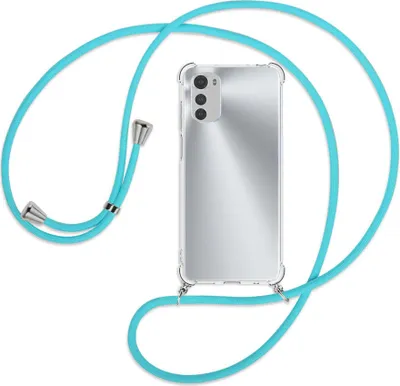 Produktbild von Handykette Backcover-Schutzhülle mit Band (Metall silberfarben) für Motorola Moto E32, Moto E32s - türkis