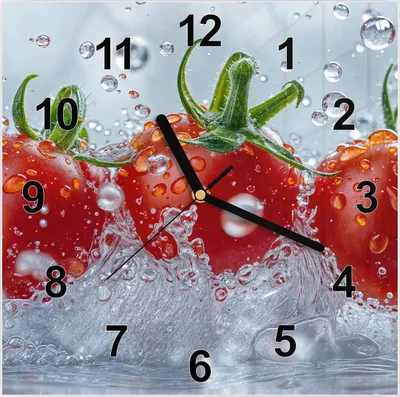 Produktbild von Wanduhr aus Glas mit Motiv Wassertomaten- 30 x 30 cm - inkl. Aufhängesystem