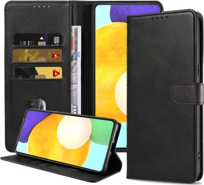 Obrázek produktu pro Vhodné pro telefon Samsung Galaxy A52 5G Pouzdro z umělé kůže s magnetickým rtem a držákem na karty Pouzdro typu kniha s klopou - černé - Smartphonics