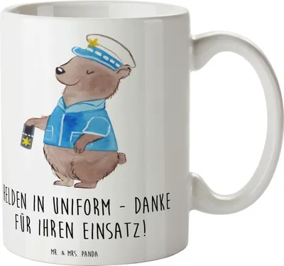 Produktbild von Mr. & Mrs. Panda Kaffeebecher Polizist Held - Weiß - Geschenk, schöne tasse, Aufmerksamkeit, Danke für deinen Einsatz, Teetasse, Bedanken, Kaffeetasse, Freundschaft
