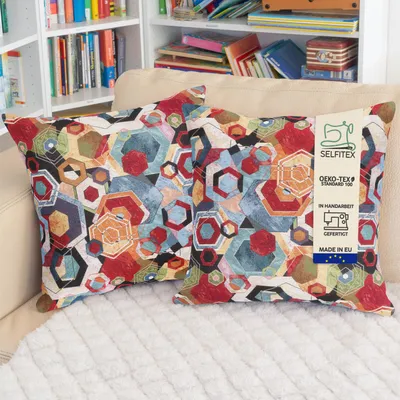 Produktbild von Selfitex 2er Set Bunte Couchkissen 50x50 cm, Sofakissen mit Füllung und Bezug, kuschelweiches Lesekissen, dekoratives Fernsehkissen, Deko- und Kopfkissen, Rückenkissen, Muster: Ibiza