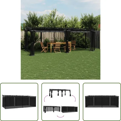 Produktbild von The Living Store Pavillon mit Netzwänden Anthrazit 6x3 m Stahl