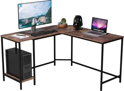 Produktbild von Eckschreibtisch – Computer- und Gaming-Schreibtisch – Industrielles Design – Schwarz