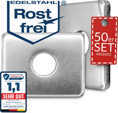 Produktbild von 50x Qualinos Klemmplatten für Doppelstabmattenzaun 40x26x3 mm Edelstahl V2A - 3mm Stark & Rostfrei - Germany - Massive Zaunhalterung