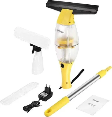 Obrázek produktu pro Nabíjecí čistič oken s teleskopickou tyčí – čistič zrcadel a oken – odolný vysavač na okna, zrcadla a dlaždice
