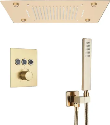 Produktbild von Duschsystem, Fernbedienung LED, Thermostat Temperaturregelung, Bürstetes Gold LED A