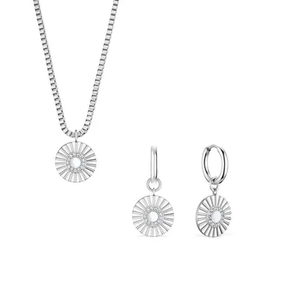 Produktbild von Bering 465-765-Steel-White Damenset, Kette\Ohrringe, Silber, Weiß