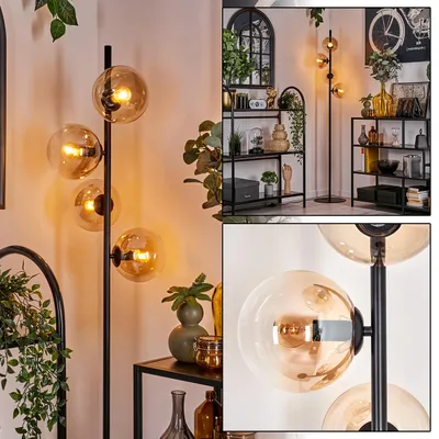 Produktbild von Fossobiubo Stehlampe aus Metall/Glas in Schwarz/Bernsteinfarben/Klar