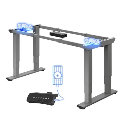 Produktbild von FLEXISPOT E6Q Elektrisch Höhenverstellbarer Schreibtisch, 4-Bein Schreibtischgestell, 250KG Traglast, Doppelmotor, USB-Anschluss & Sitzerinnerung Grau