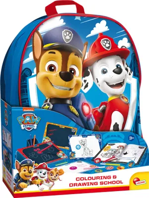 A Paw Patrol themed backpack with coloring and drawing school accessories.