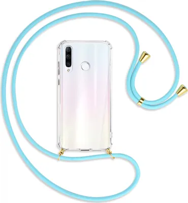 Produktbild von Handykette Backcover-Schutzhülle mit Band (Metall goldfarben) für Huawei P30 Lite - himmelblau