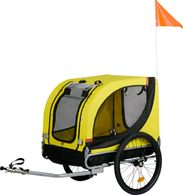Obrázok produktu pre Dunlop vozík pre psa - kočík pre psa max. 40 kg - skladací príves pre psa - príves pre psa s krytom proti dažďu a odnímateľnými pneumatikami - jednoduchá montáž - žltá farba