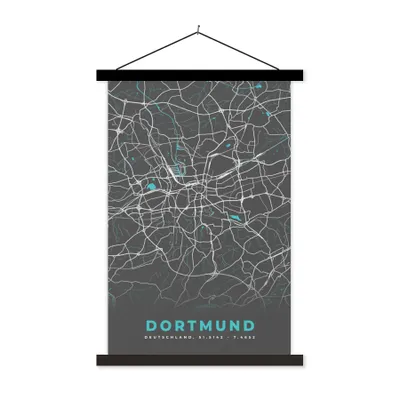 Produktbild von MuchoWow® Textilposter Blau - Deutschland - Karte - Stadtplan - Dortmund 40x60 cm mit schwarzem Rahmen - Wanddekorationen