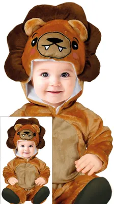 Produktbild von Löwen Kostüm für Babys Overall mit Kapuze Mähne Löwe Tierkostüm Einteiler Karneval Fasching Zoo, Größe: 74/80 Farbe: Orange