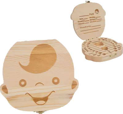 Produktbild von Intirilife Milchzahndose aus Holz für Jungs - 12.5 x 11.4 x 2.8 cm - Kinder Zahnbox Zahndose zur Aufbewahrung von Milchzähnen, zum selbst Beschriften
