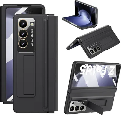 Produktbild von Schutzhülle für Samsung Galaxy Z Fold 5 Ledertaschen mit Lederscharnier, Displayschutz, Ständer Schwarz