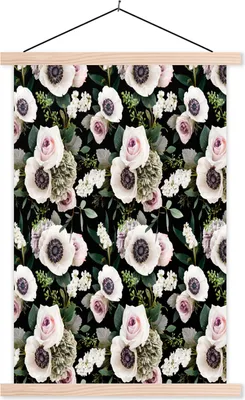 Produktbild von MuchoWow® Textilposter Blumen - Anemone - Rosen 120x180 cm mit holzfarbenen Rahmen - Textil-Plakat