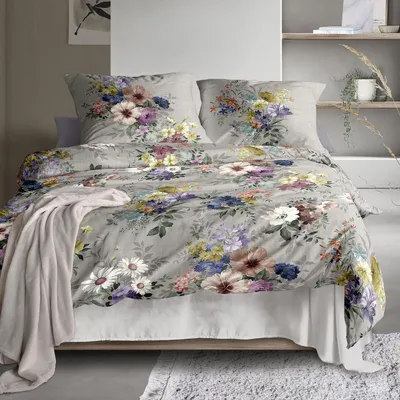 Produktbild von Irisette Mako Satin Bettwäsche Wave 8633-90 Blumen pastel grau 135x200