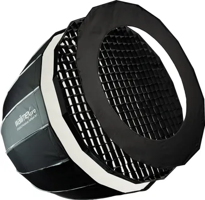 Image de Walimex pro Studio Parabolic Softbox 90cm – Rotation 360°, montage style parapluie, avec grille, masque, adaptateur Bowens, sac de transport, pour portraits