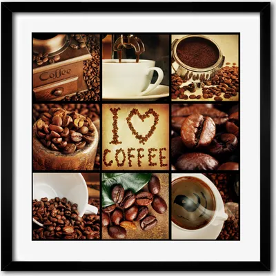 Produktbild von Bild - 50 cm x 50 cm - MDF - Rahmen, Wandkunst - Kaffee-Collage