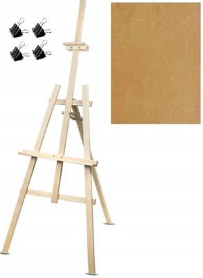 Produktbild von Holzstaffelei aus Buchenholz 178 cm mit Zeichenbrett 40 x 60 cm und 4 Clips – Verstellbare klappbare Staffelei für Erwachsene und Kinder