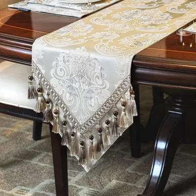 Immagine prodotto di Runner da tavolo con frange, tessuto jacquard, 33x274 cm, colore pesca chiaro