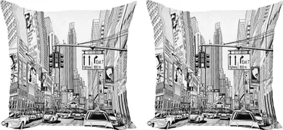 Obrázek produktu pro ABAKUHAUS New York Sada povlaků na polštář (2ks), černobílá kresba dopravní zácpy v centru Manhattanu, 40 x 40 cm, černobílá