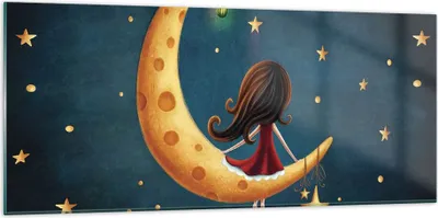 Produktbild von Bilder auf glas - Einteilig - Kinder Mädchen Mond - 120x50cm - Glasbilder - Wandbilder - Bilder - zum Aufhängen bereit - Wanddekoration aus Glas - Glas Bilder - Wandbild auf Glas - GAB120x50-4683