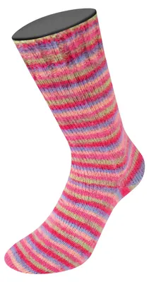 Produktbild von Lana Grossa - Cosy Socks Multi Stripes 0152 tulpenrot veilchenblau lachsrosa pink hellgrün