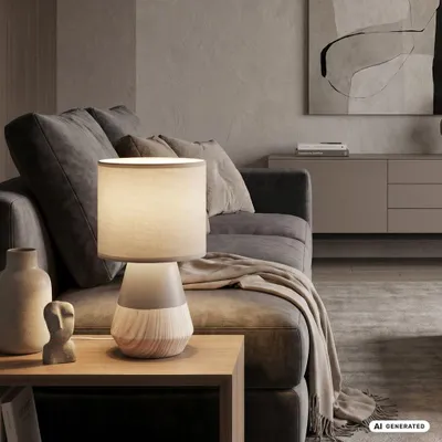 Image de Briloner Lampe de chevet pied en céramique Ø18x34 cm douille E14 max. 25W interrupteur filaire gris bois - Lampe de table salon chambre couloir