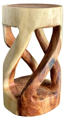 Produktbild von Runder Holzhocker aus massivem Suarholz, 50x28x28cm - Beistelltisch, gedreht