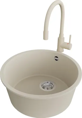 Produktbild von PRIMAGRAN Unterbauspüle Granit Beige 46x46cm, Spülbecken 1 Becken + Küchenarmatur 38x14cm + Ablauf-Set, Granitspüle ab 50er Unterschrank - Valletta
