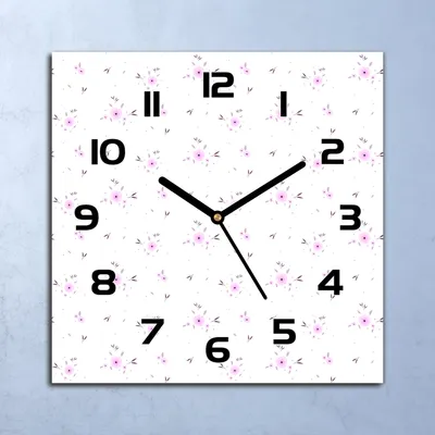 Produktbild von Wanduhr Echt-Glas-Küchenuhr Kleine Rosa Blumen Quarz 30x30 Deko Bilder
