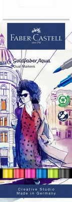 Produktbild von FABER-CASTELL Creative Studio Goldfaber Aqua - Set Pinsel und Fineliner - verschiedene Farben - Farbe auf Wasserbasis - 4 mm (Packung mit 6)
