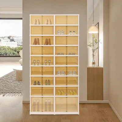 Produktbild von Schuhregal – Klappbar – 9 Ebenen – 36 Paar Schuhe – Kunststoff, weiß – Freistehend