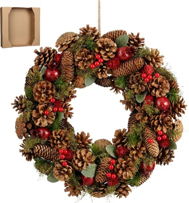 Image de Mica Decorations Landon Couronne de Noël avec des pommes de pin - H9 x Ø45 cm - Marron