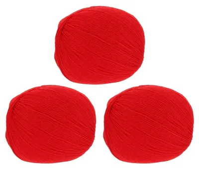 Immagine prodotto di Filo per uncinetto, 3 gomitoli da 100g ciascuno, colore rosso, 100% lana pura, 280 metri per gomitolo, spessore 2 mm