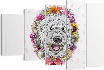 Produktbild von Bild auf Leinwand - Leinwandbild - Hund Blumen Kinder exotische - 150x100cm - Wand Bild - Wanddeko - Leinwanddruck - Bilder - Kunstdruck - Wanddekoration - Leinwand bilder - Wandkunst - EG150x100-3146