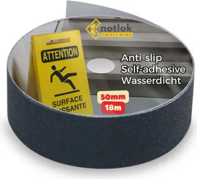 Produktbild von notlok Safety Work - Antirutsch Klebeband [18M x 5cm] Schwarz | Griptape für den Innen- und Außenbereich | Grip Tape, Anti Rutsch Streifen