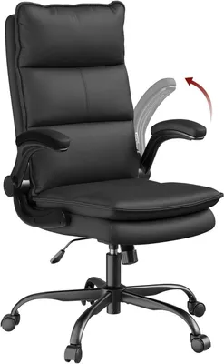 Produktbild von WOLTU Chefsessel, Bürostuhl ergonomisch, hochklappbare Armlehnen und hohe Rückenlehne, Wippfunktion : Schwarz Farbe: Schwarz