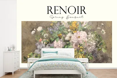Produktbild von MuchoWow® Fototapete für Wohnzimmer oder Schlafzimmer Wandtapete Vinyl Motivtapete Gemälde - Renoir - Blumen - 600x400 cm - Vinyltapeten