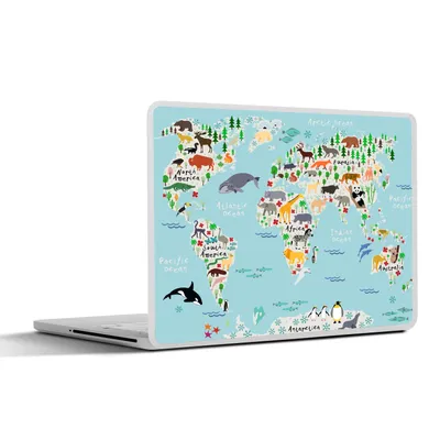 Produktbild von MuchoWow® Laptop Aufkleber Sticker Cover Weltkarte - Kinder - Tiere - Blau - Orca - Wal 36.5x27.5 cm - Laptop-Sticker