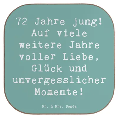 Produktbild von Mr. & Mrs. Panda Tassenuntersetzer Spruch 72. Geburtstag Freude - Meeresbrise - Geschenk, Untersetzer Gläser, handgefertigt, Coaster, Glück, Alter, gläseruntersetzer